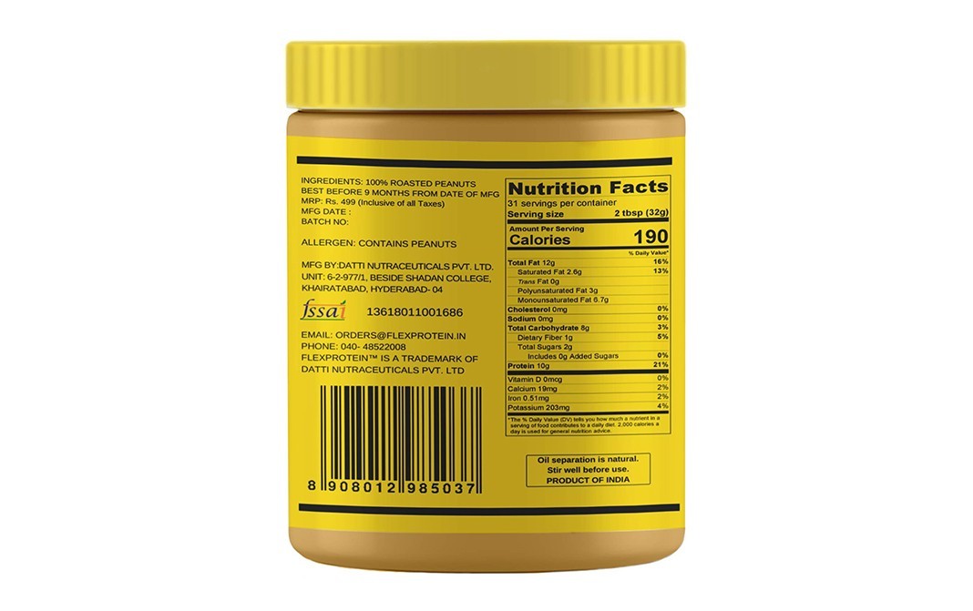 Flex Protein Crunchy Peanut Butter    Plastic Jar  1 kilogram